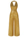 Gold 1930s Solid V-Neck Halter Jumpsuit