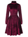 1940s Solid Stand Collar Velvet Dress