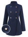 Blue 1940s Solid Stand Collar Double Breasted Coat