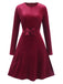 1940s Velvet Solid Long Sleeve Bow Dress