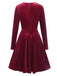 1940s Velvet Solid Long Sleeve Bow Dress