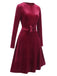 1940s Velvet Solid Long Sleeve Bow Dress