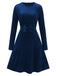 1940s Velvet Solid Long Sleeve Bow Dress