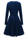 1940s Velvet Solid Long Sleeve Bow Dress