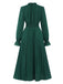 Dark Green 1940s Lantern Sleeve Ruffles Dress