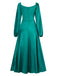 1940s Solid Square Neck Pleated Dress