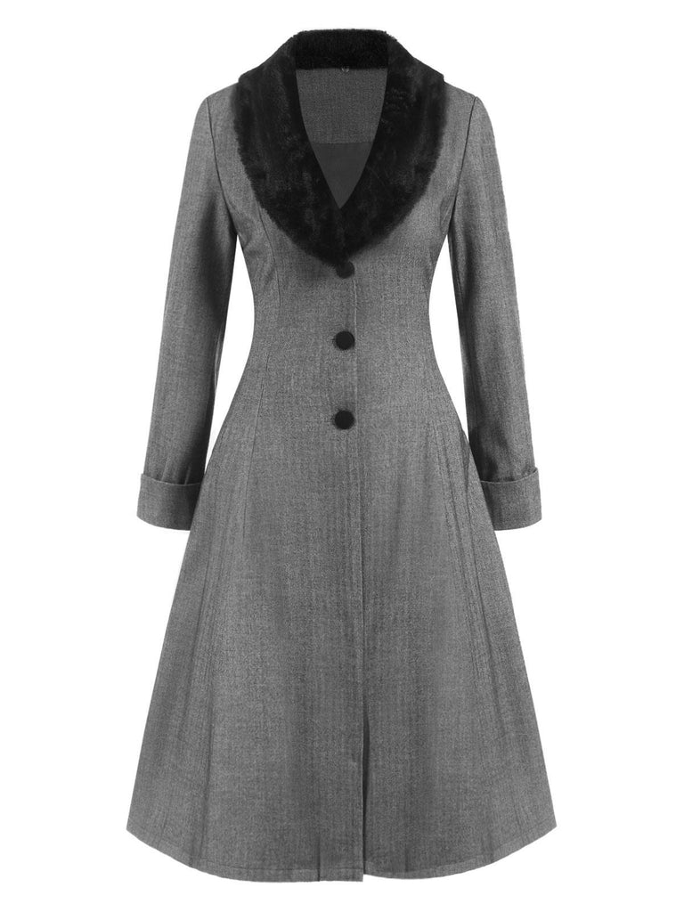 [Pre-Sale] Grey 1940s Herringbone Removable Fur Collar Coat