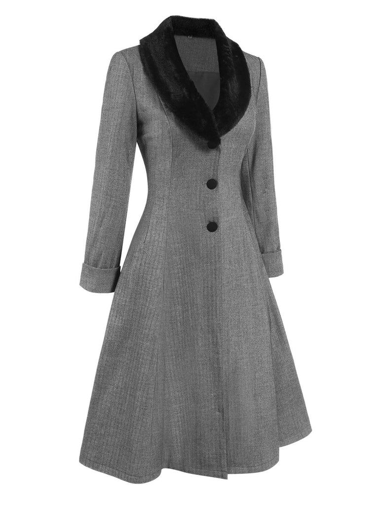 [Pre-Sale] Grey 1940s Herringbone Removable Fur Collar Coat