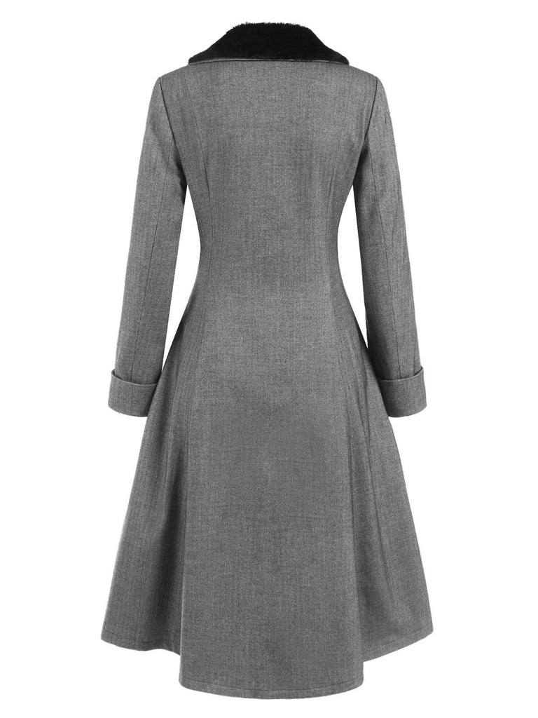 [Pre-Sale] Grey 1940s Herringbone Removable Fur Collar Coat