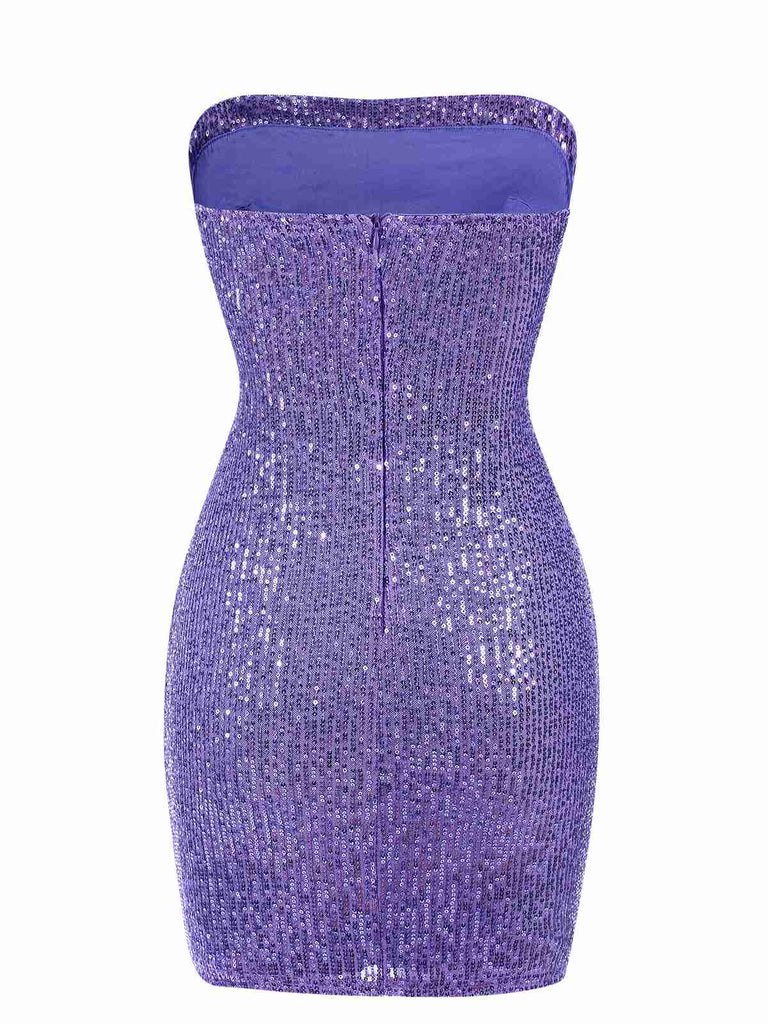 Purple 1970s Solid Sequined Skinny Dress