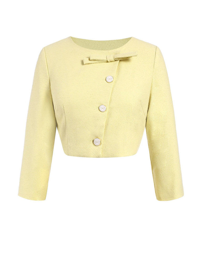 [Pre-Sale] Cream Yellow 1960s Bow Botton Short Coat