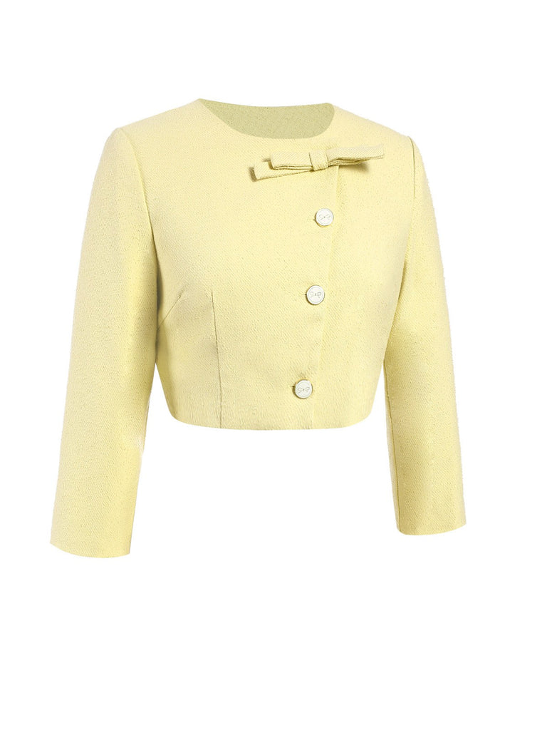 [Pre-Sale] Cream Yellow 1960s Bow Botton Short Coat