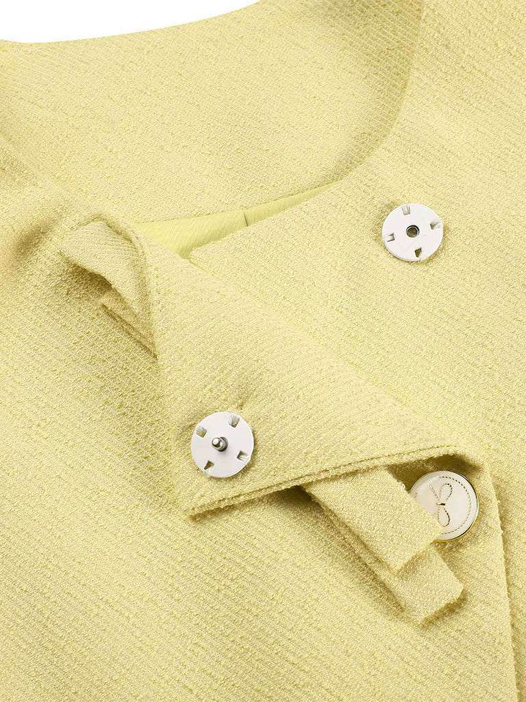 [Pre-Sale] Cream Yellow 1960s Bow Botton Short Coat