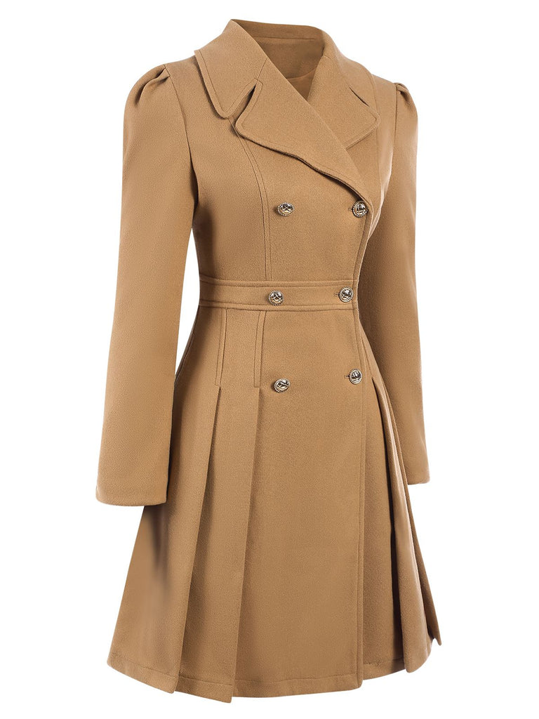 1940s Lapel Double-Breasted Pocket A-Line Coat