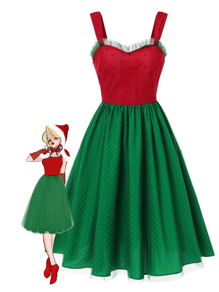 [Pre-Sale] Red & Green 1950s Christmas Polka Dots Dress