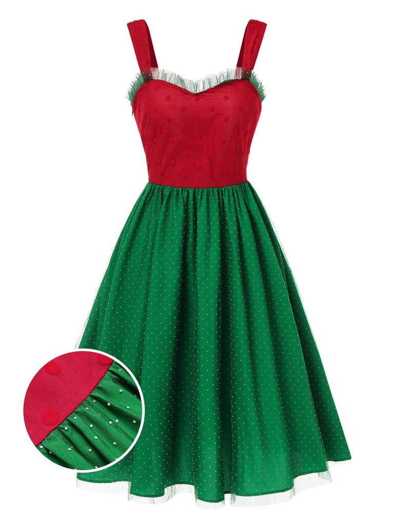 Red & Green 1950s Christmas Polka Dots Dress