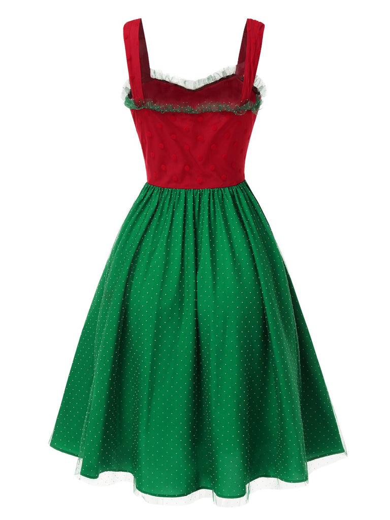 Red & Green 1950s Christmas Polka Dots Dress