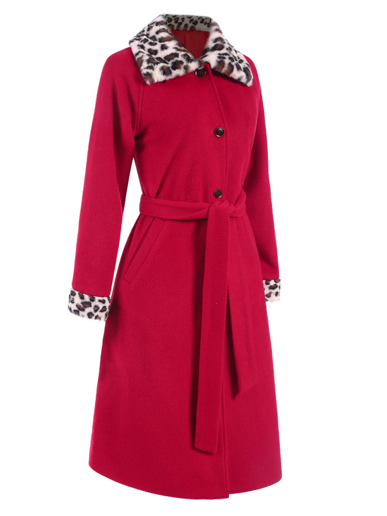 [Pre-Sale] Red 1950s Leopard Plush Patchwork Coat