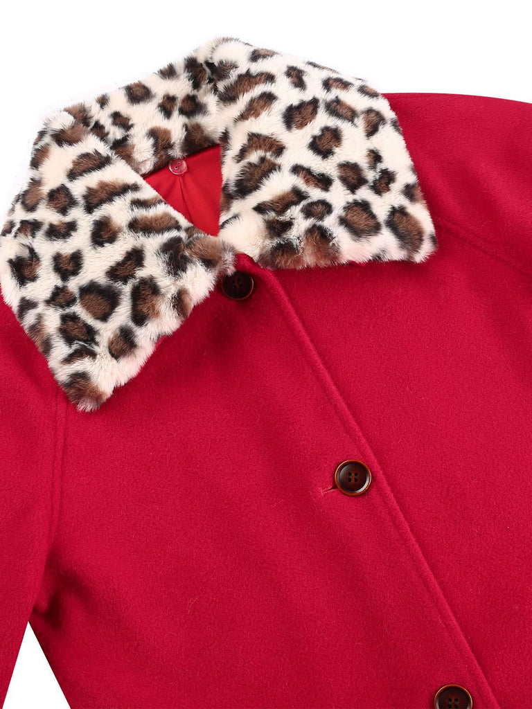 [Pre-Sale] Red 1950s Leopard Plush Patchwork Coat