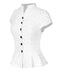 White 1930s Dots Pleated Hem Smocked Blouse