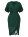 [Pre-Sale] [Plus Size] Dark Green 1940s V-Neck Ruffles Solid Dress