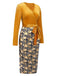 Gold 1960s Floral Patchwork Wrap Belted Dress