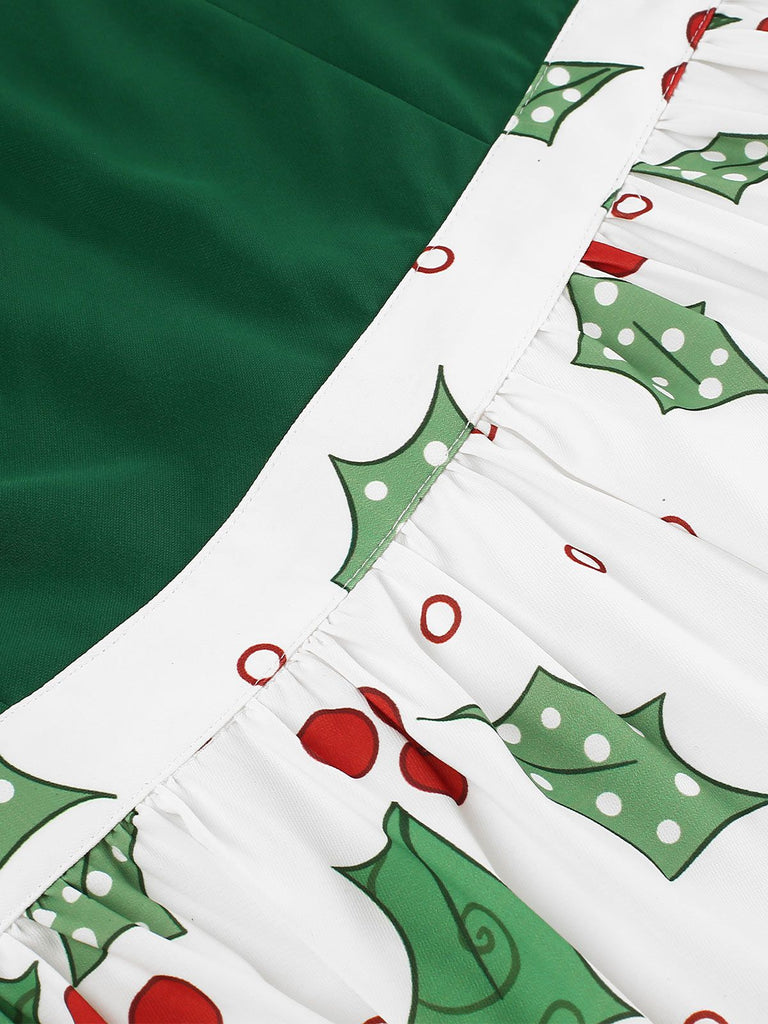 [Pre-Sale] Green 1950s Off-Shoulder Christmas Patchwork Dress