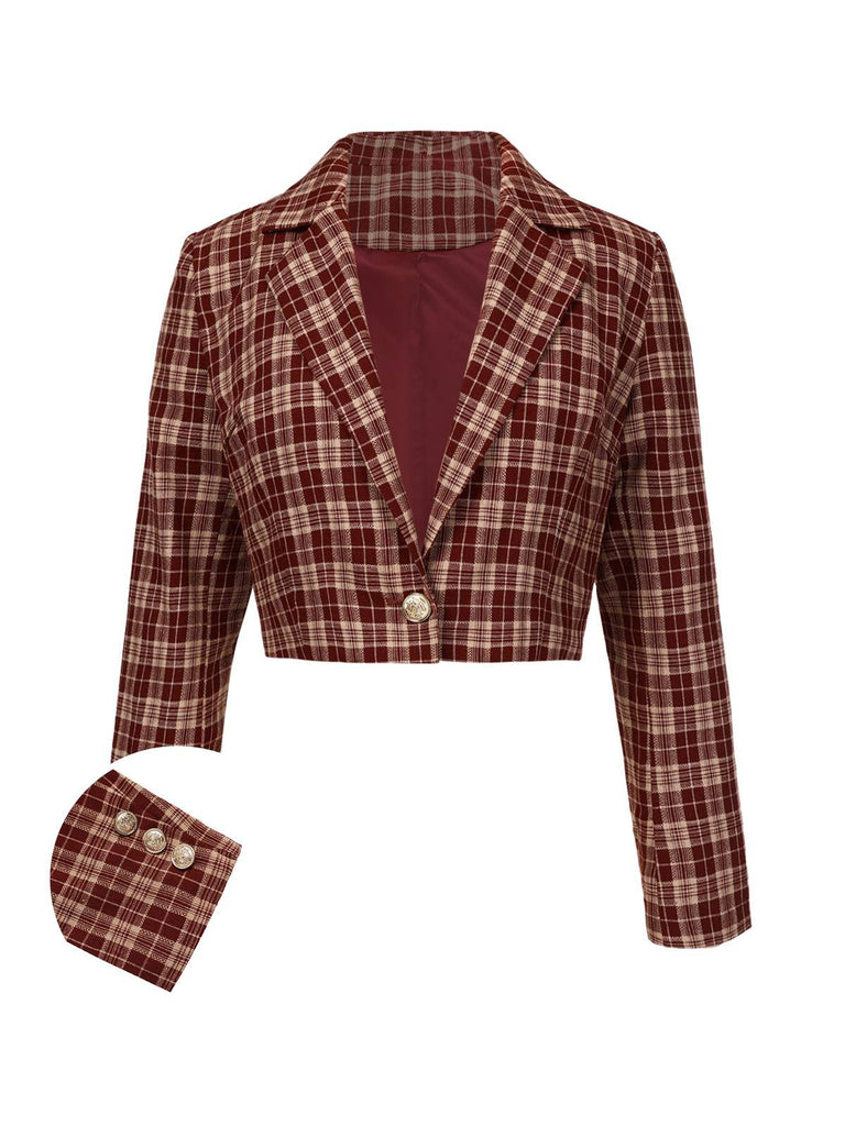 [Pre-Sale] Red 1960s Plaid Lapel Short Coat