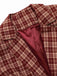 2PCS Red 1960s Plaid Lapel Short Coat & Slit Skirt