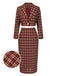 2PCS Red 1960s Plaid Lapel Short Coat & Slit Skirt