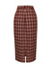 2PCS Red 1960s Plaid Lapel Short Coat & Slit Skirt