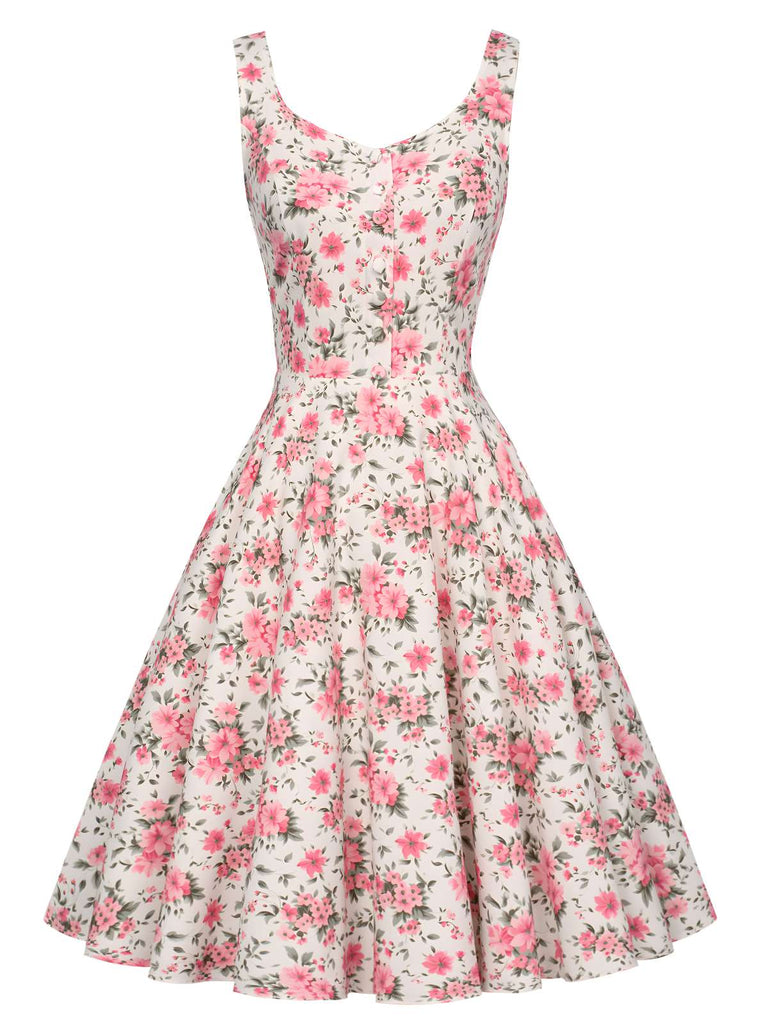 Pink 1950s Ditsy Floral Smocked Dress