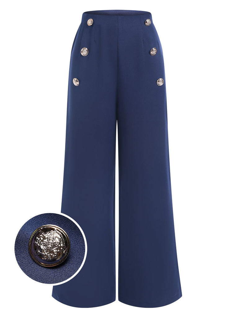 Dark Blue 1940s Double Breasted Wide Leg Pants