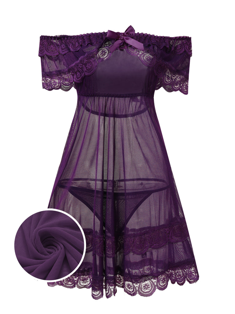 1940s Lace Off-Shoulder Nightgown