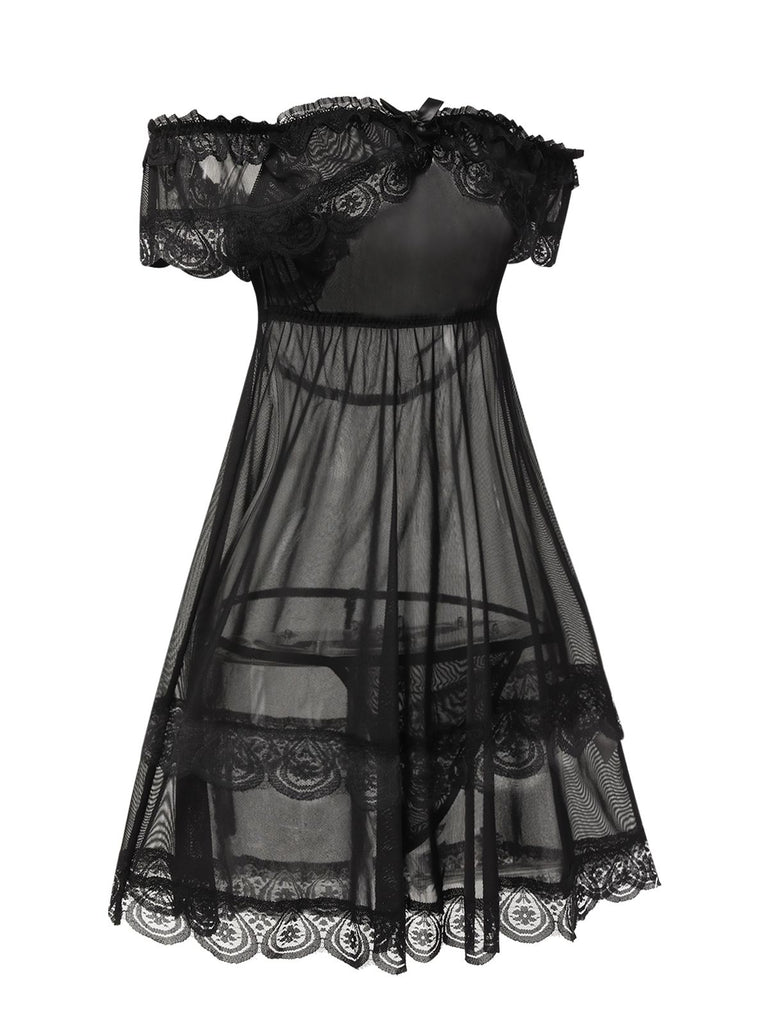 1940s Lace Off-Shoulder Nightgown