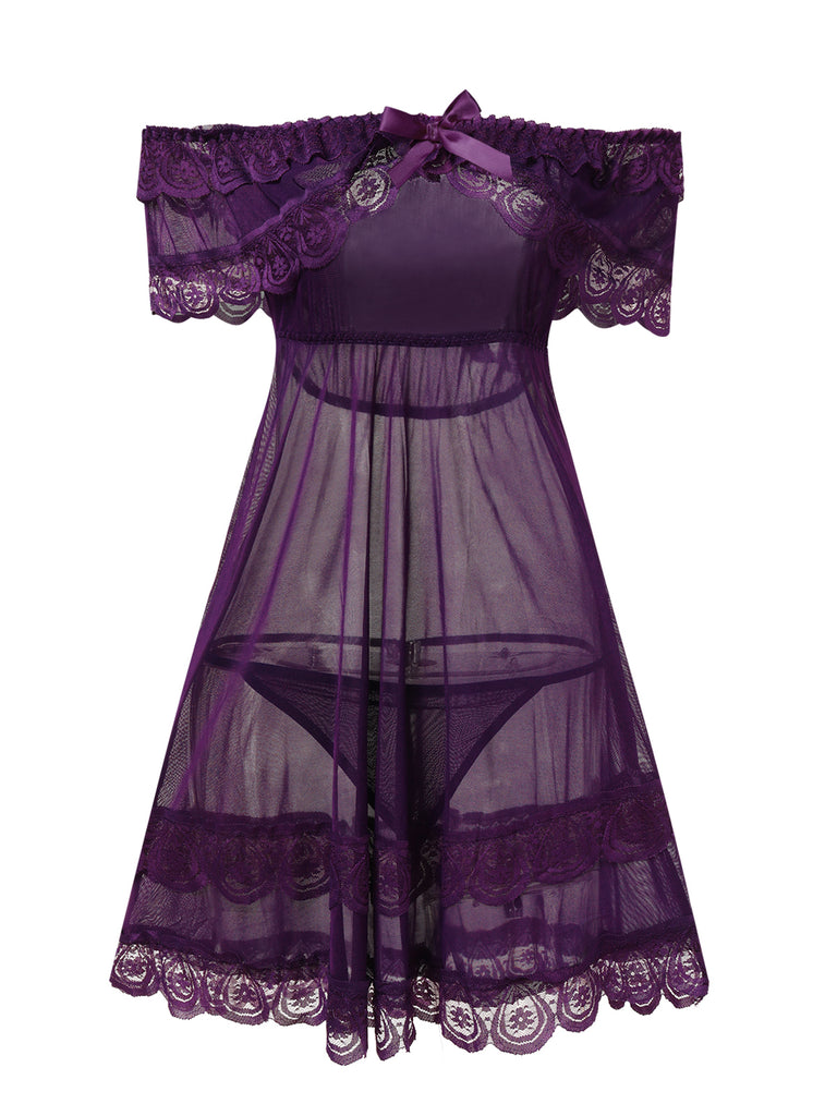 1940s Lace Off-Shoulder Nightgown