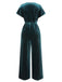 1940s Solid Waist Tie V-Neck Velvet Jumpsuit