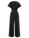 1940s Solid Waist Tie V-Neck Velvet Jumpsuit