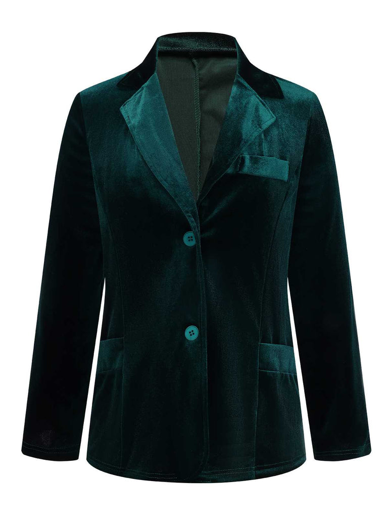 1930s Lapel Pocketed Velvet Solid Coat