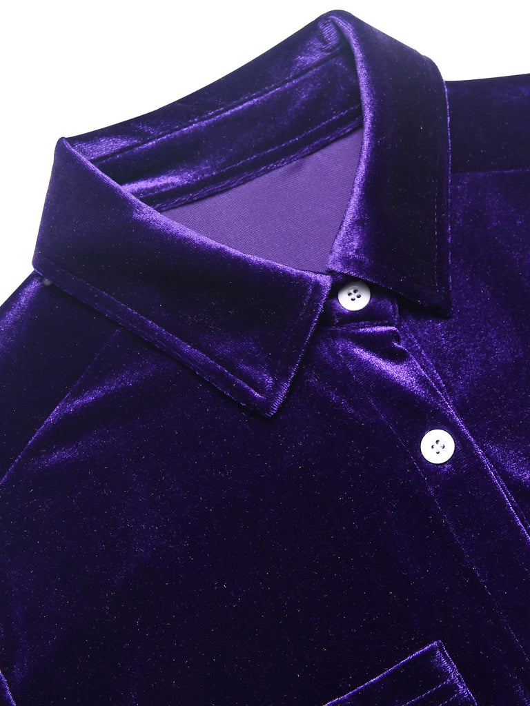 1960s Vintage Solid Pocket Velvet Blouse