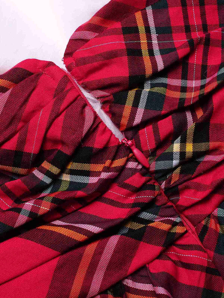 [Pre-Sale] Red 1950s Scottish Plaid Plush Halter Dress