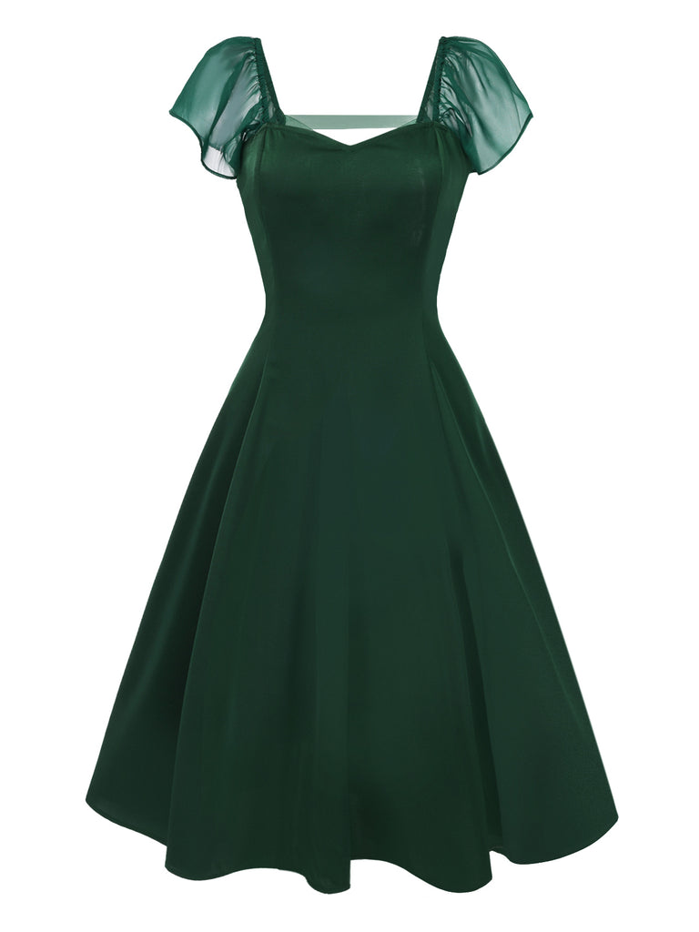 [Pre-Sale] Green 1950s Raglan Sleeve Tie-Back Dress