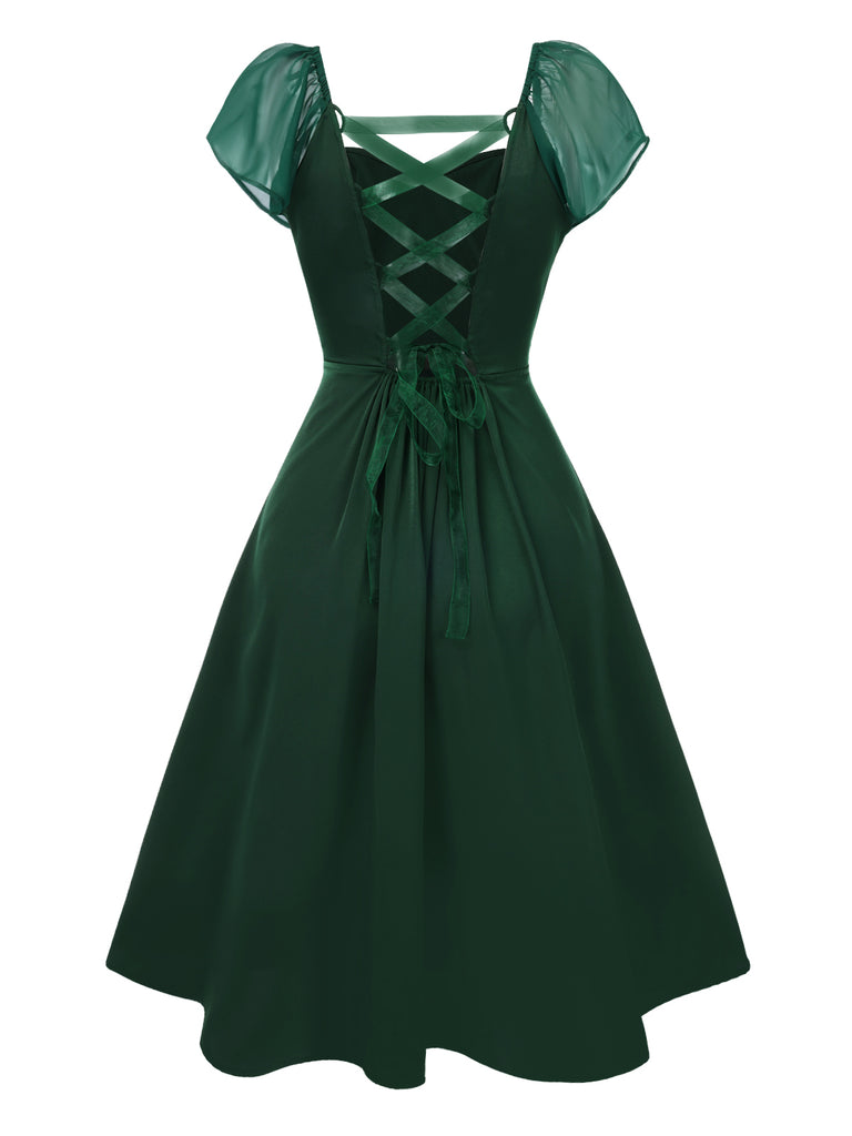 [Pre-Sale] Green 1950s Raglan Sleeve Tie-Back Dress