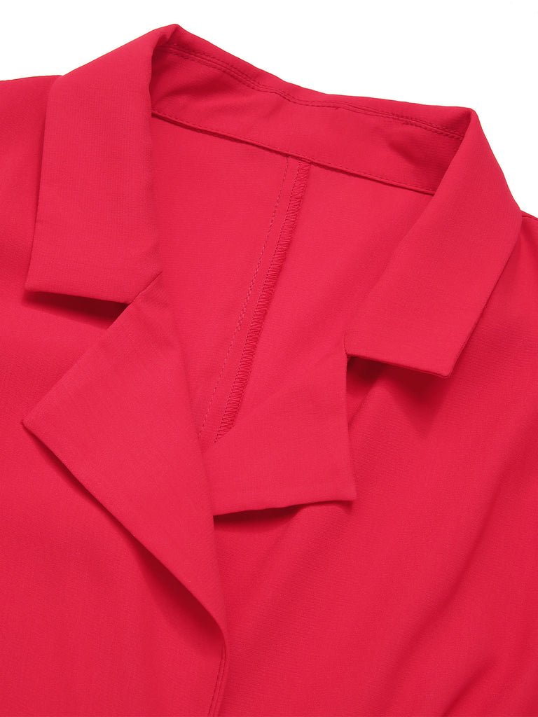 [Pre-Sale] Red 1940s Solid Lapel Button-Down Blouse