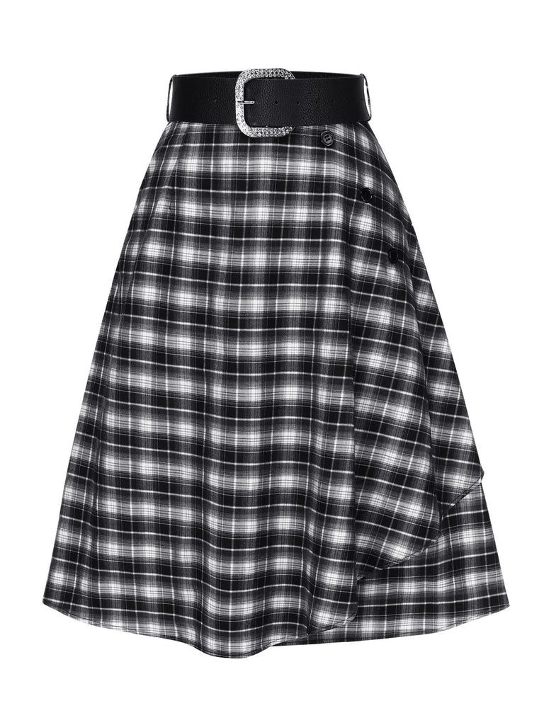 [Pre-Sale] Grey 1940s Plaid Irregular Ruffle Skirt