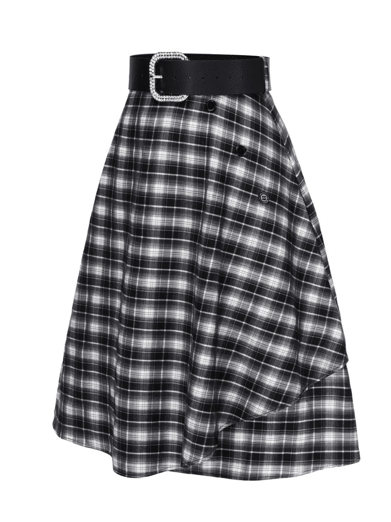 [Pre-Sale] Grey 1940s Plaid Irregular Ruffle Skirt