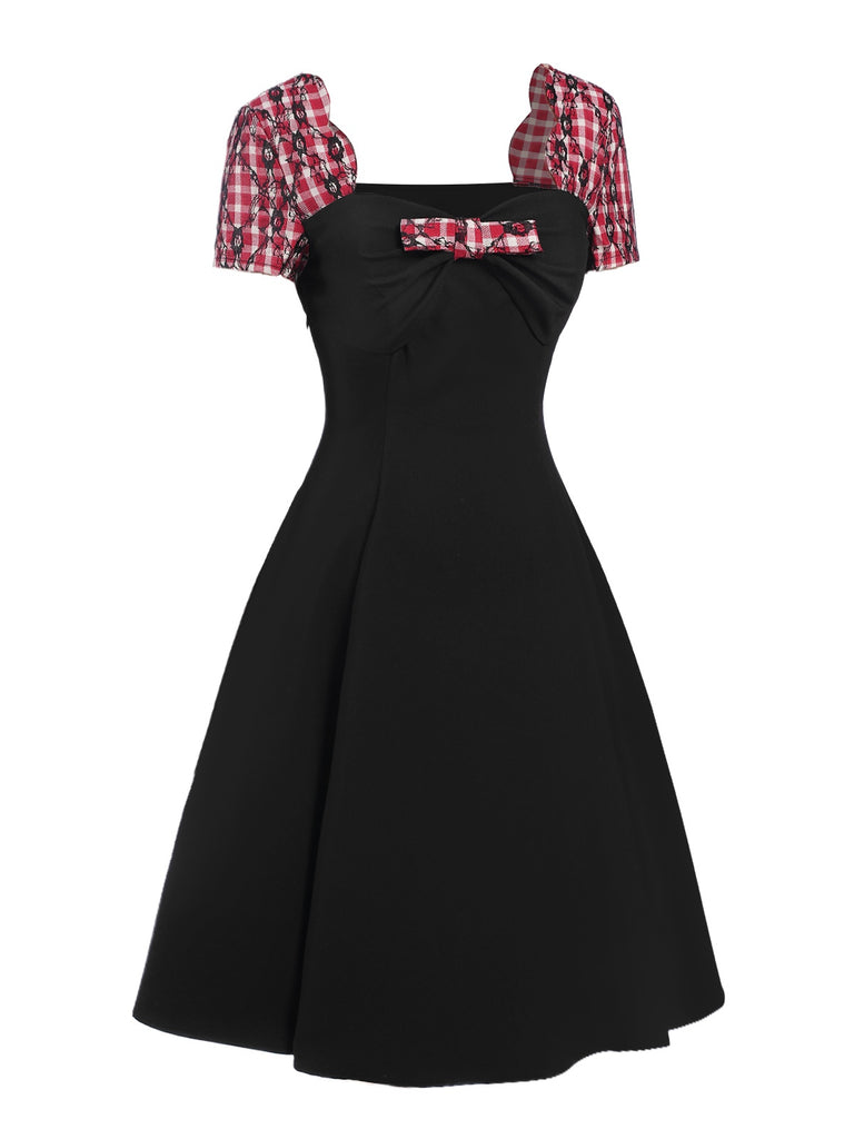 [Pre-Sale] Black 1950s Lace Plaid Patchwork Dress