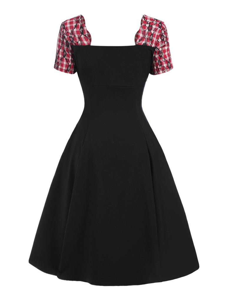 [Pre-Sale] Black 1950s Lace Plaid Patchwork Dress