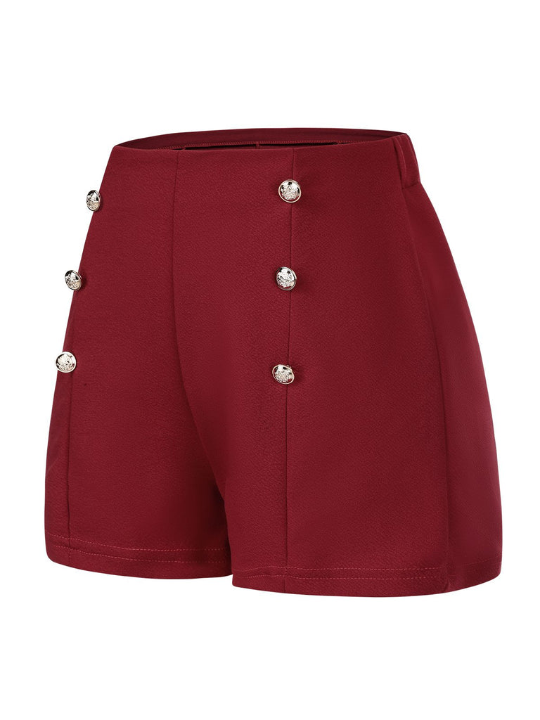 1950s Solid Button High Waisted Shorts