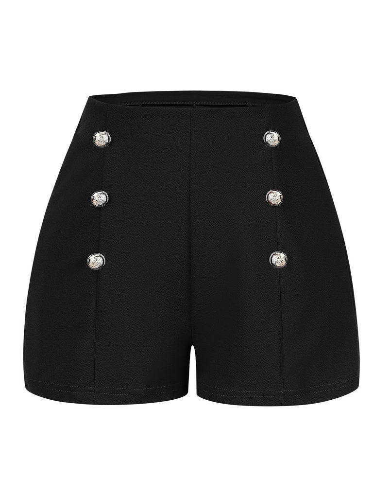 1950s Solid Button High Waisted Shorts